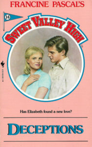 Cover Description: Pink background, blue writing. Usual porthole in the centre, housing two figures. The first, Elizabeth, wearing a blue short-sleeved blouse, eyes at the reader, right hand clutching at her imaginary pearls in an example of demure surprise. Behind her, looking down into her eyes, is presumably Nicholas Morrow. Short, side-parted brown hair, white long-sleeved collared shirt. It's probably his first glimpse of Elziabeth, so there's love in the air, and likely a boner happening off-screen.